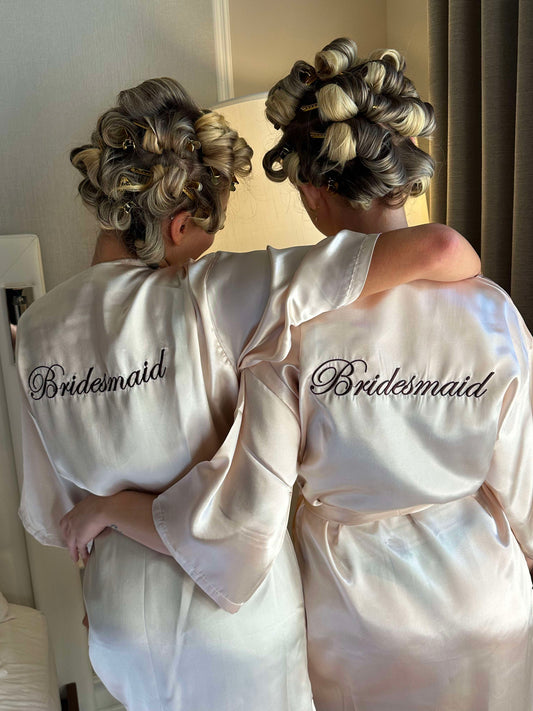 Embroidered Slip on dress and robes - Bride and Bridesmaids