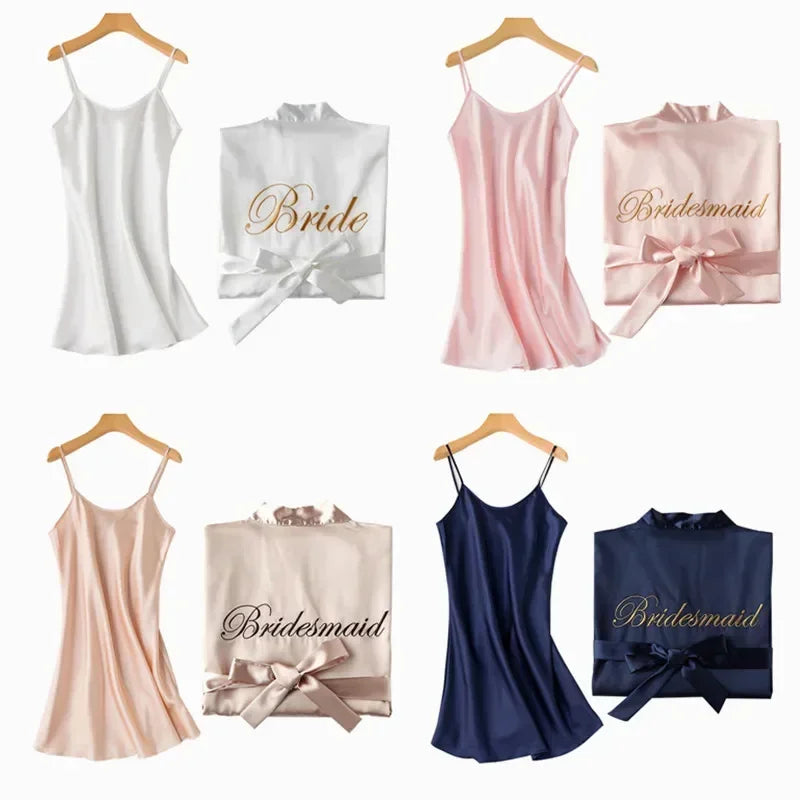 Embroidered Slip on dress and robes - Bride and Bridesmaids