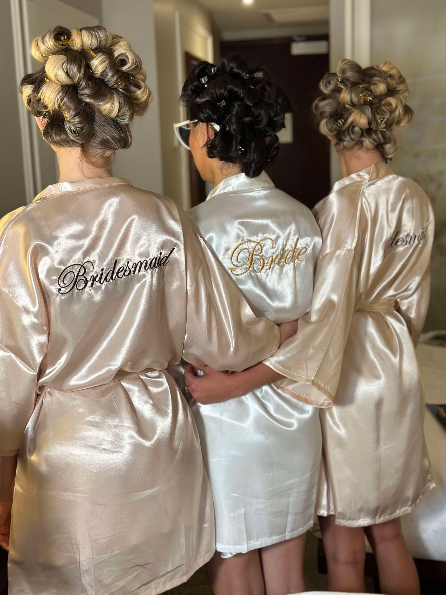 Embroidered Slip on dress and robes - Bride and Bridesmaids