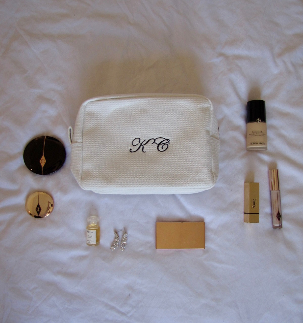 Personalized waffle makeup pouch