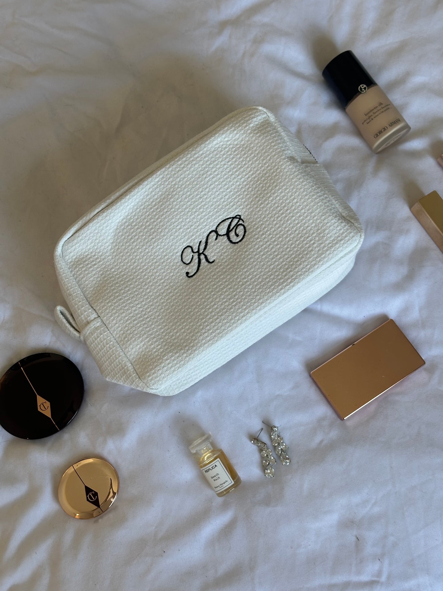 Personalized waffle makeup pouch