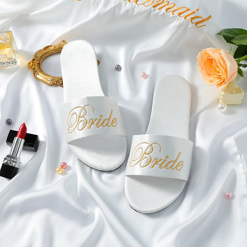 Embroidered Satin Slippers
