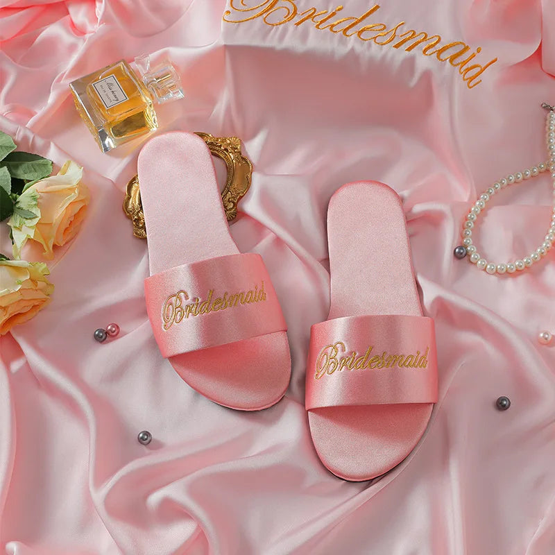 Embroidered Satin Slippers