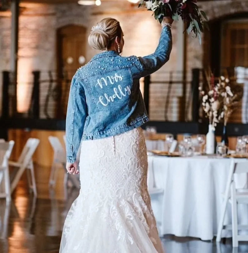 Customizable Ladies Pearl Denim Jacket