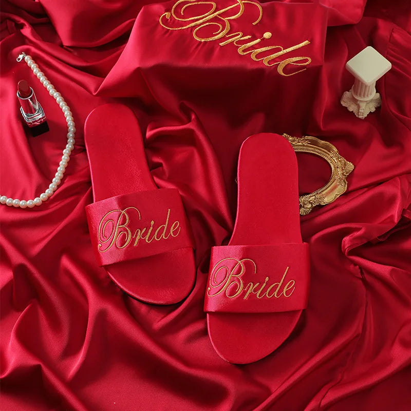 Embroidered Satin Slippers