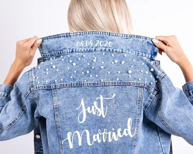 Customizable Ladies Pearl Denim Jacket