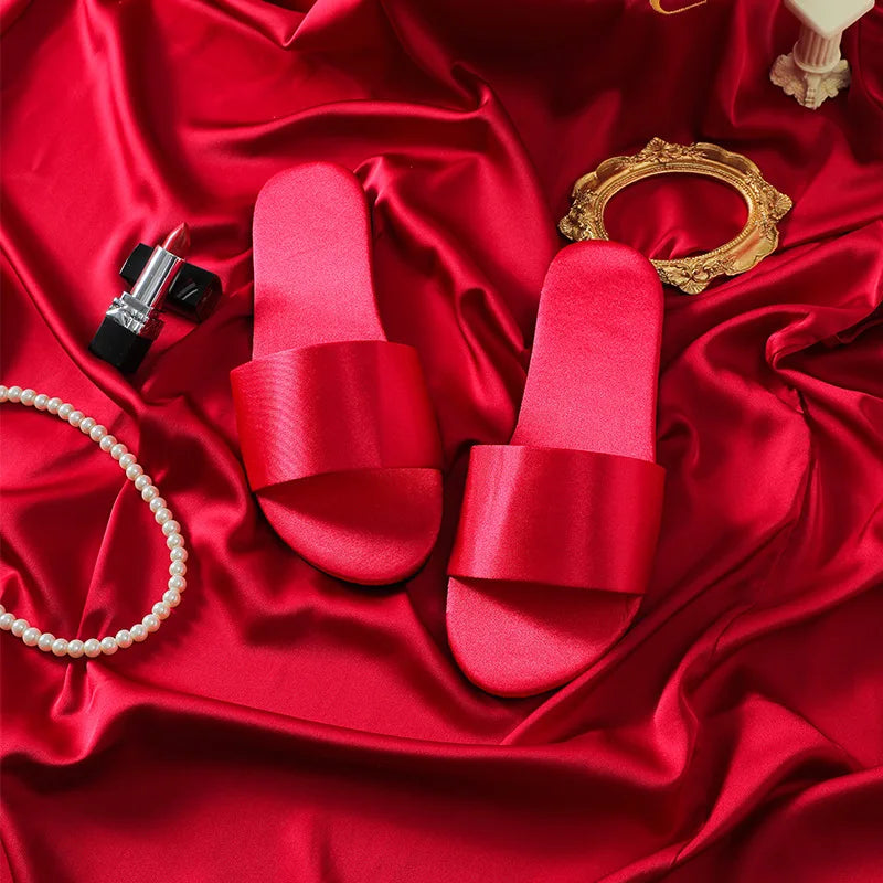 Embroidered Satin Slippers