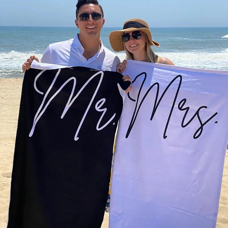 Mr Mrs bride groom Beach Towel