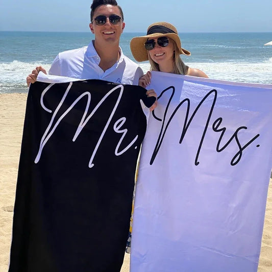 Mr Mrs bride groom Beach Towel