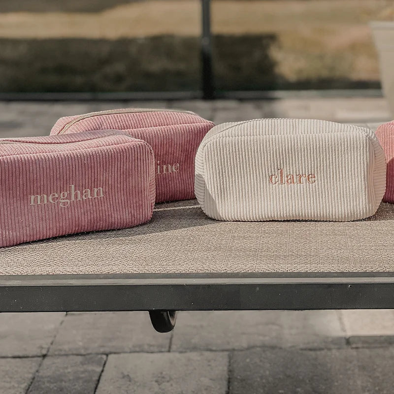 Embroidered Cosmetic Bag Corduroy