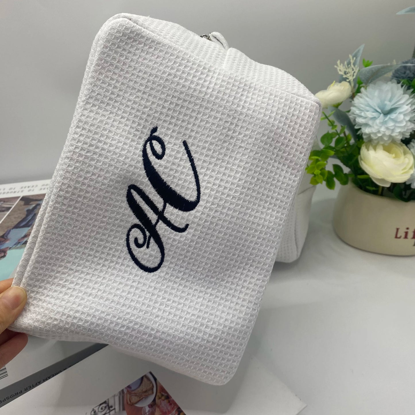 Personalized waffle makeup pouch