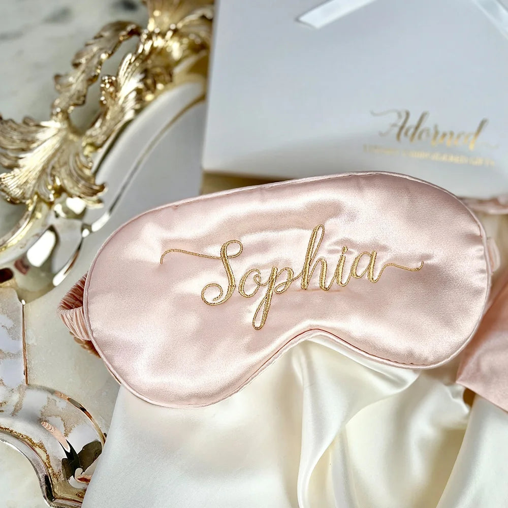 Personalized Sleeping Eye Mask Silk - Embroidered Bride  Bridesmaid