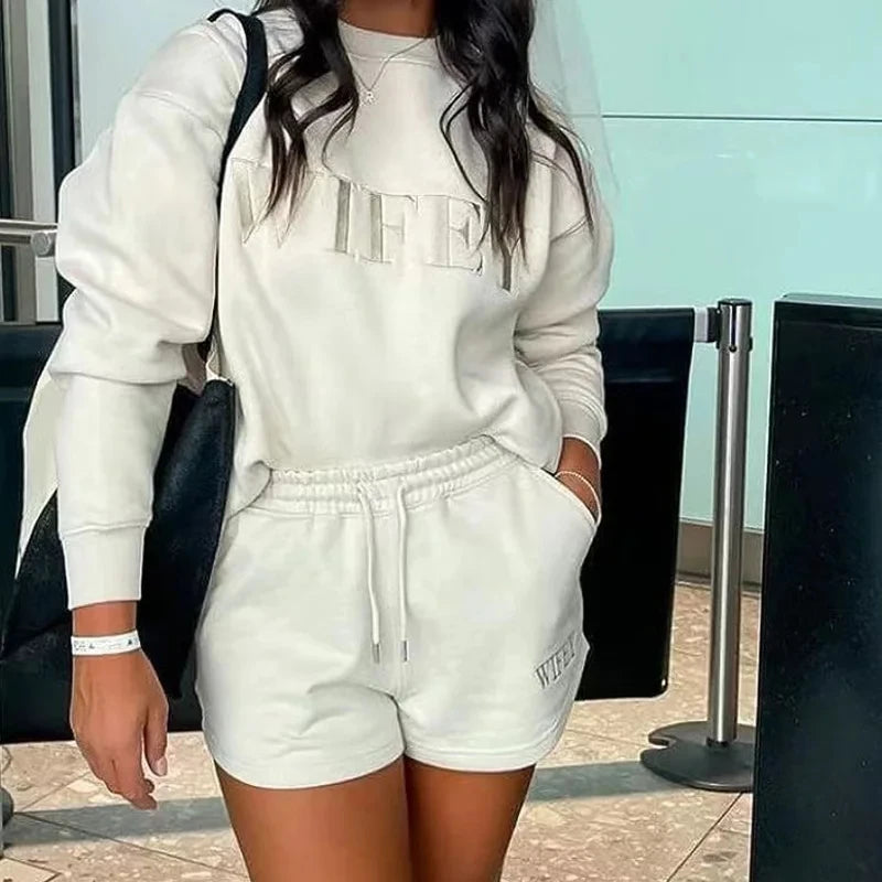 Embroidered Sweatshirt Shorts Set
