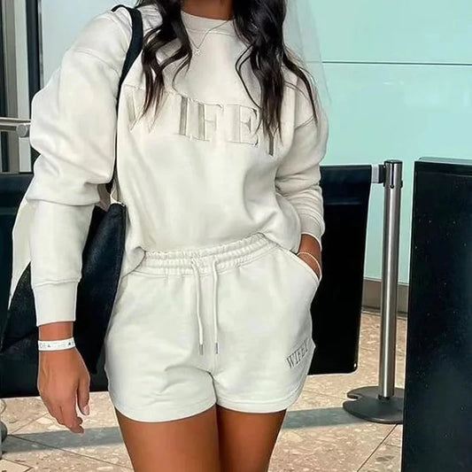 Embroidered Sweatshirt Shorts Set