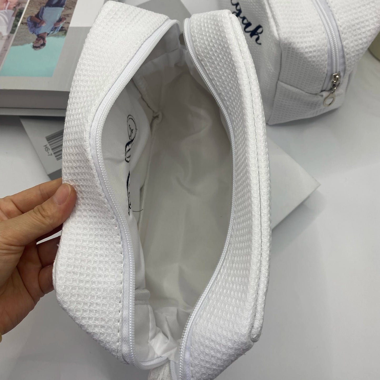 Personalized waffle makeup pouch