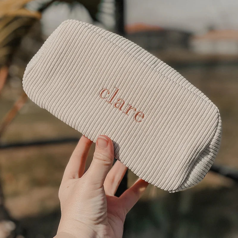 Embroidered Cosmetic Bag Corduroy