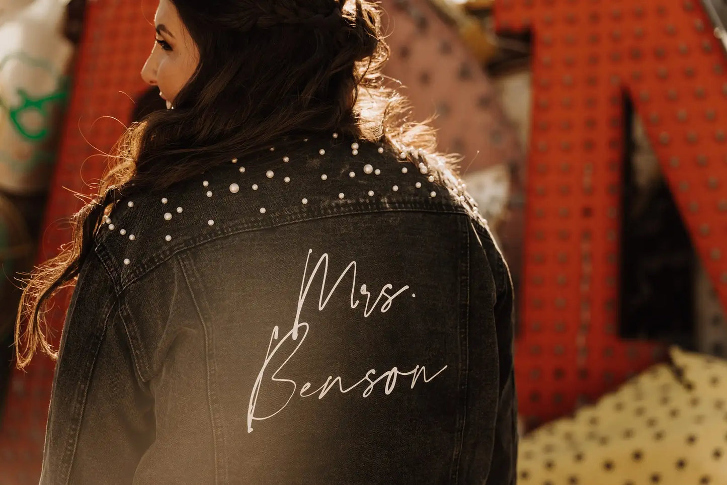 Customizable Ladies Pearl Denim Jacket